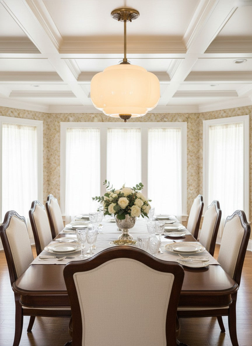 Vintage Milk Glass Semi-Flush Mount Pendant Light