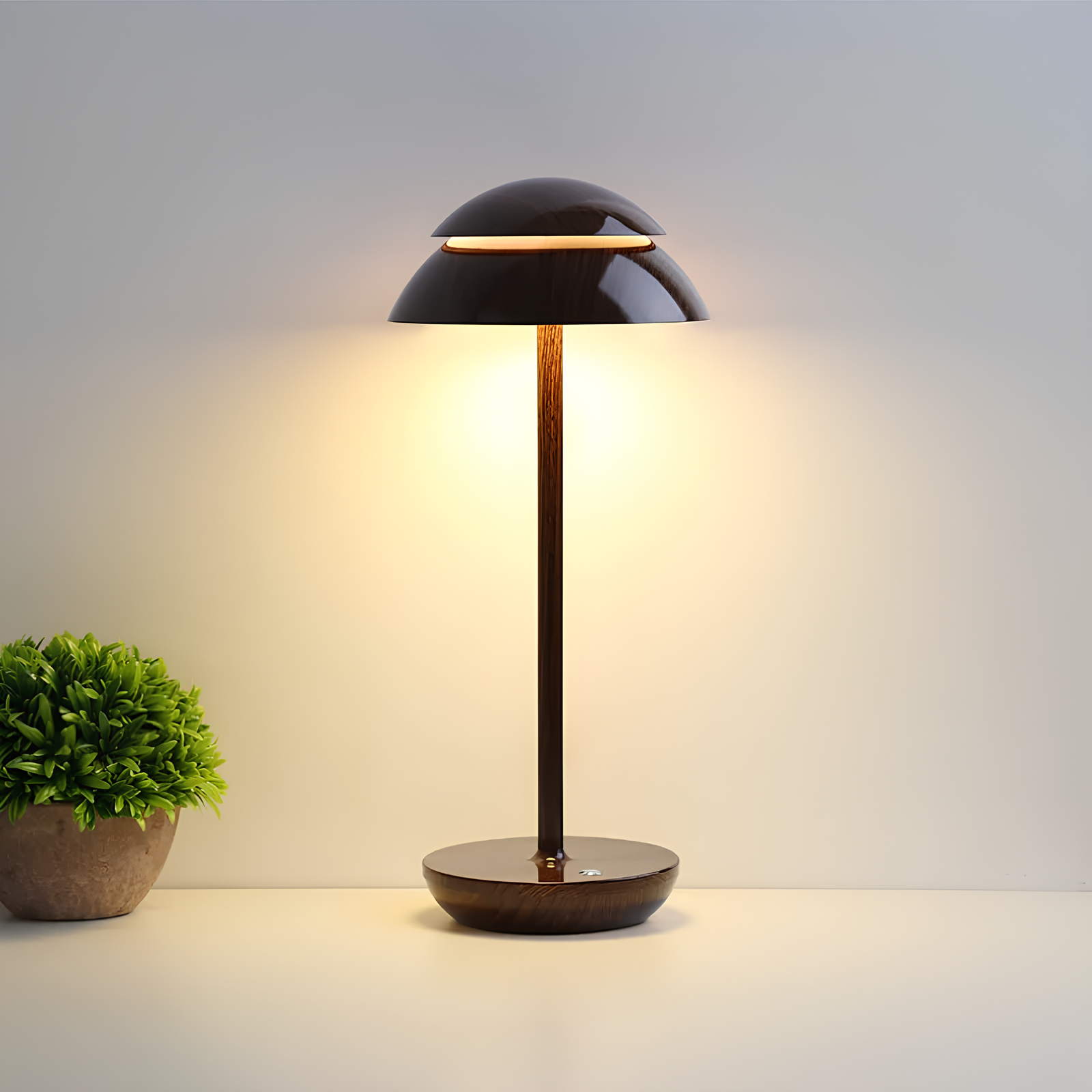 Cordless Dimmable Table Lamp with Wood Accent Modern Design