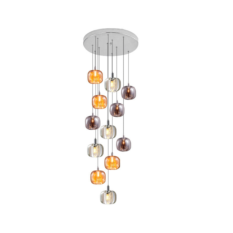 Modern Coloured Glass Multi Pendant Chandelier