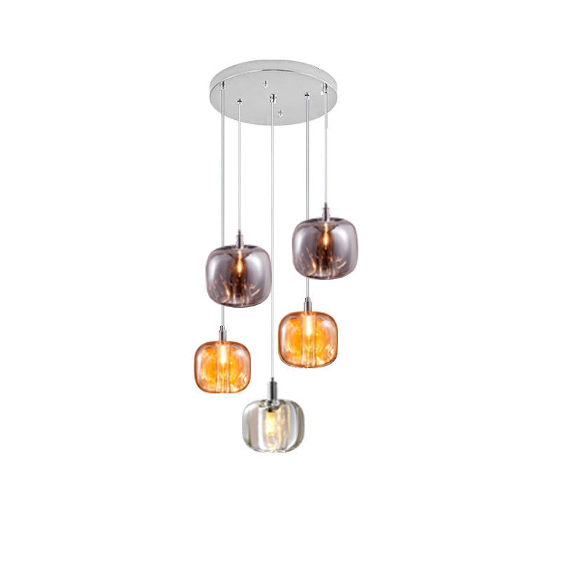 Modern Coloured Glass Multi Pendant Chandelier