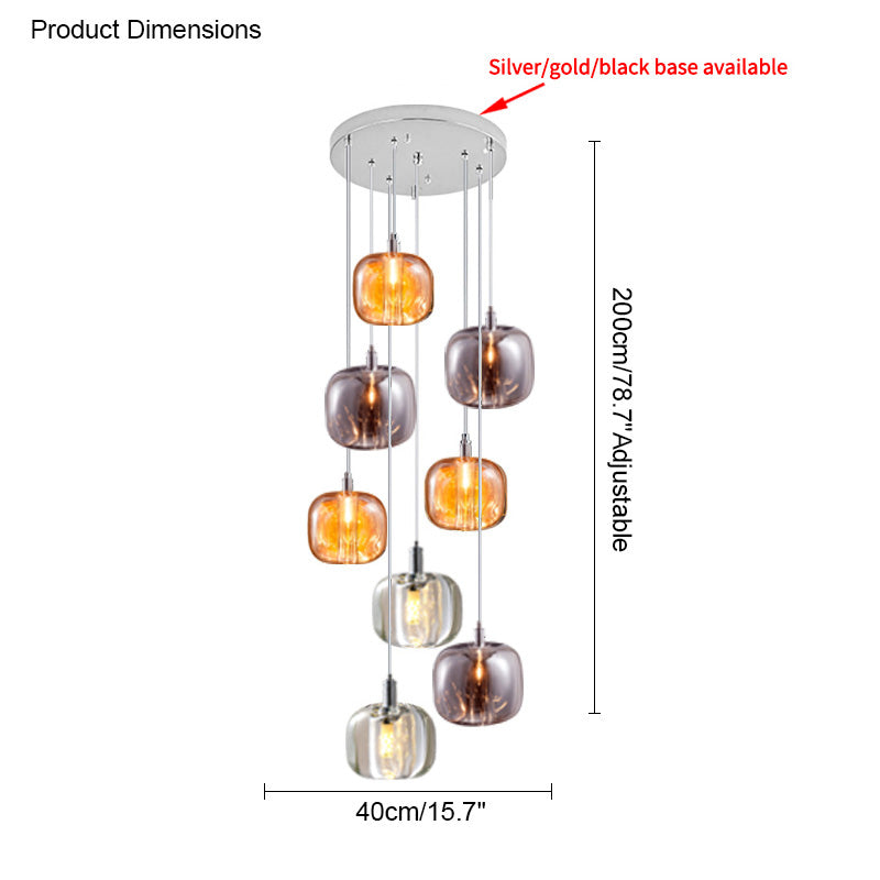 Modern Coloured Glass Multi Pendant Chandelier