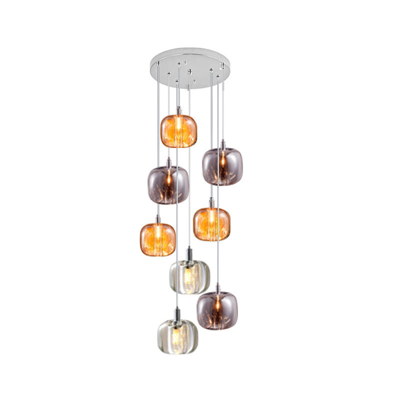 Modern Coloured Glass Multi Pendant Chandelier