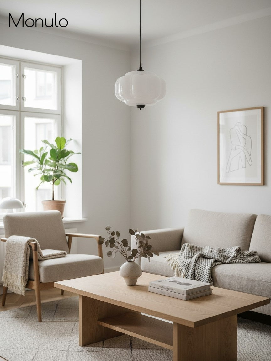 Vintage Milk Glass Semi-Flush Mount Pendant Light