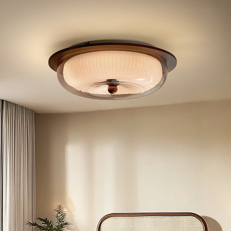 Glass & Wood Flush Mount Ceiling Light