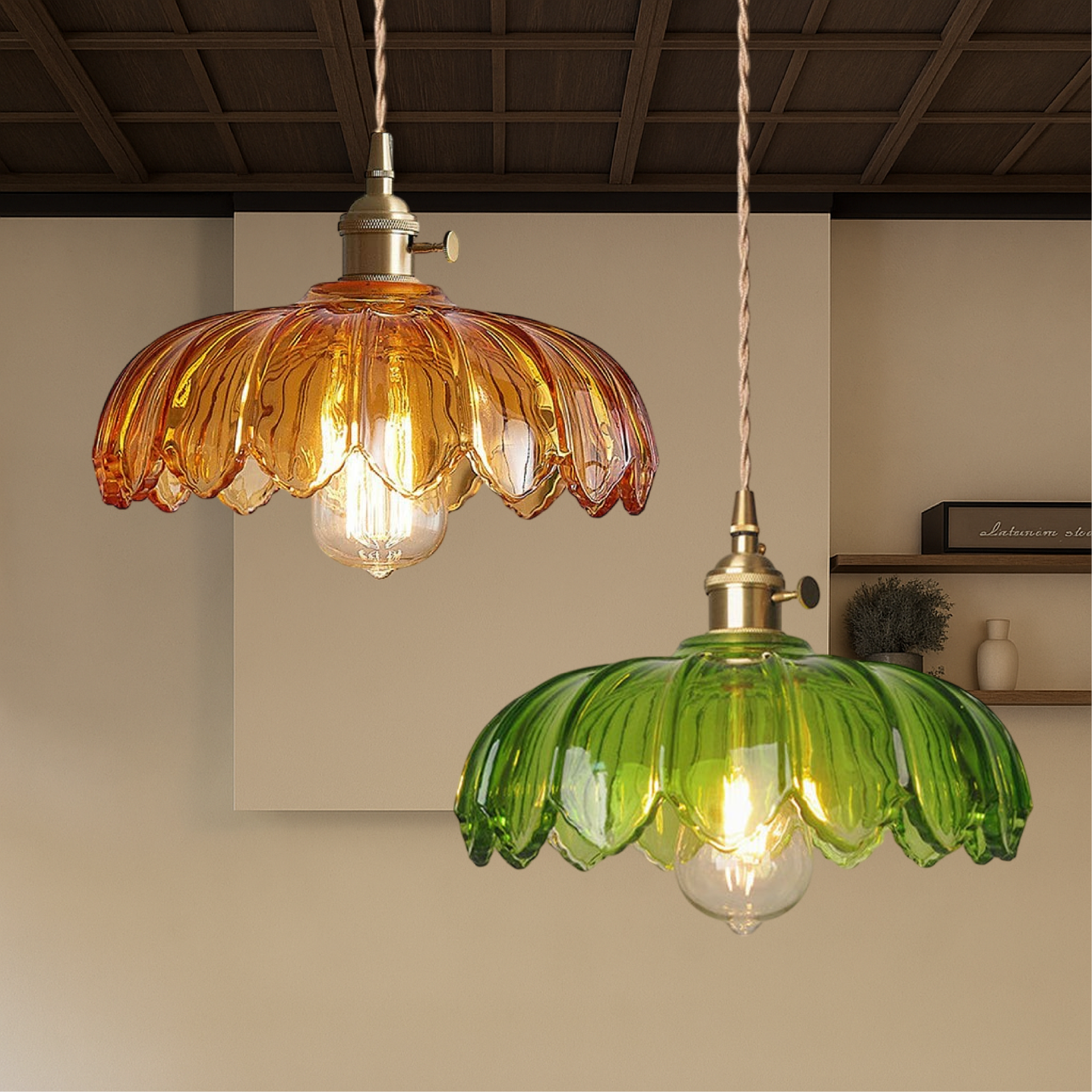 Retro Blossom-Shaped Glass Ceiling Pendant
