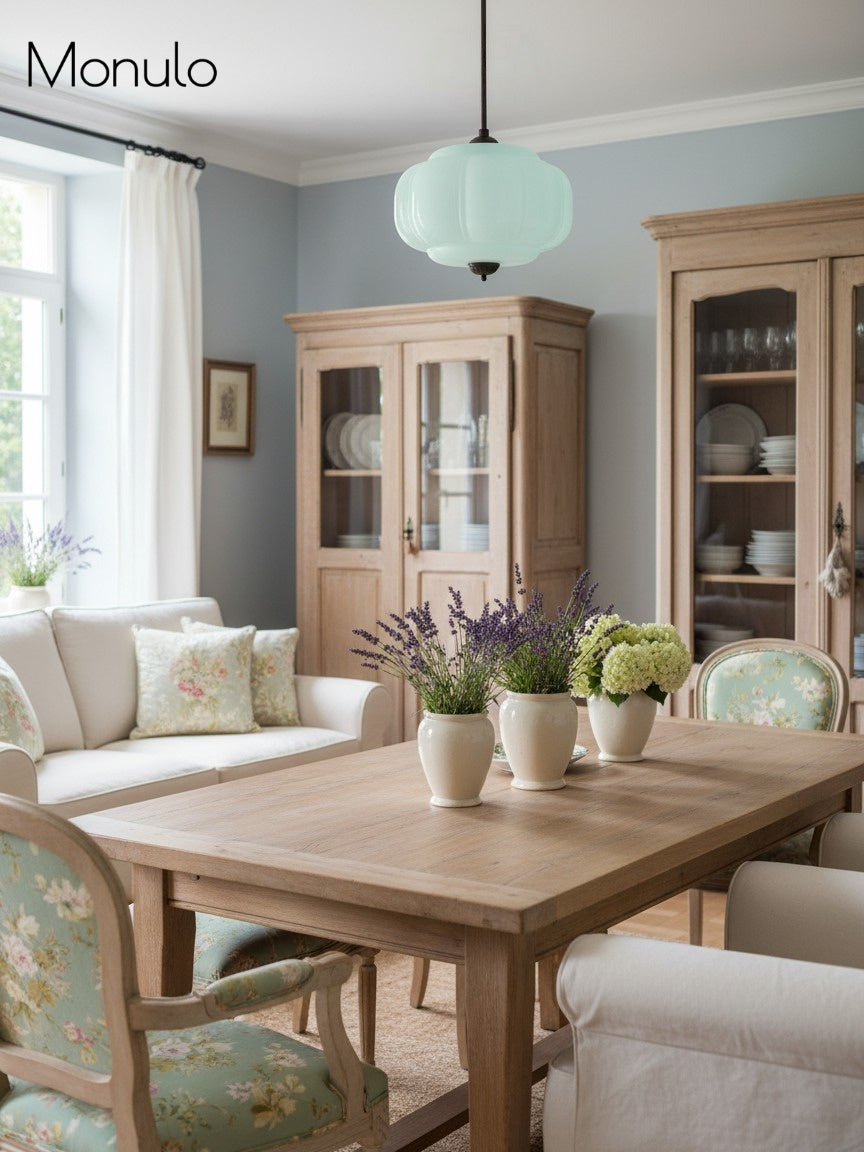 Vintage Milk Glass Semi-Flush Mount Pendant Light