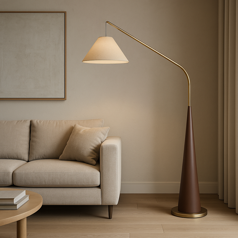 Contemporary Wooden Arc Floor Lamp
