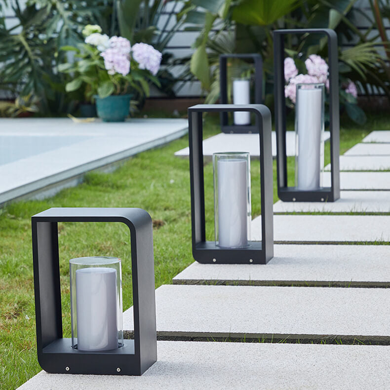 Black Rectangular Solar Outdoor Lantern with Frosted Glass