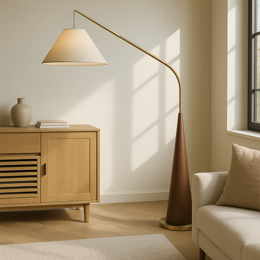 Contemporary Wooden Arc Floor Lamp