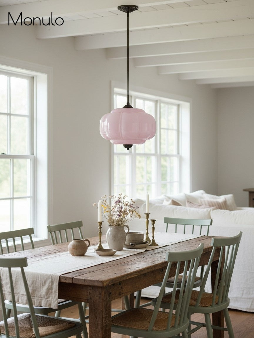 Vintage Milk Glass Semi-Flush Mount Pendant Light