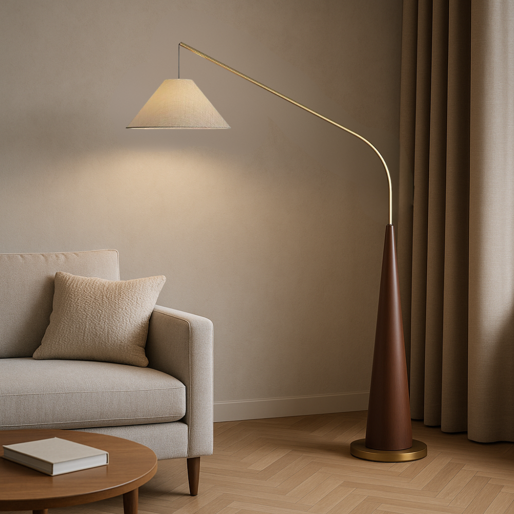 Contemporary Wooden Arc Floor Lamp