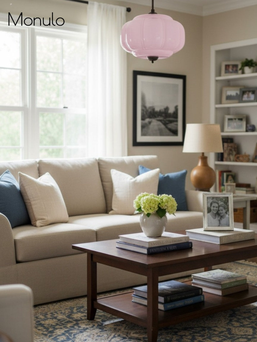 Vintage Milk Glass Semi-Flush Mount Pendant Light