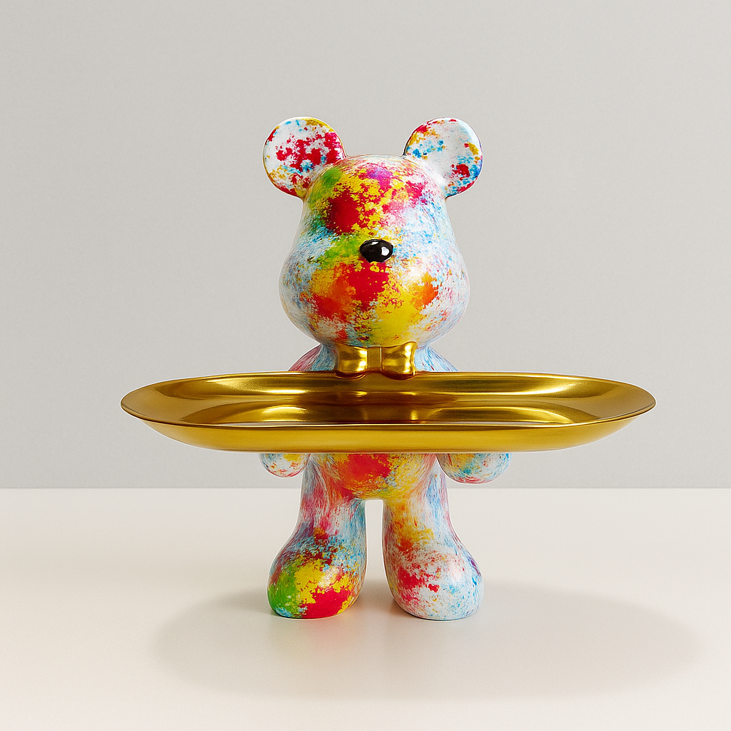 Graffiti Bear Ornament With Gold Tray Tabletop Figure
