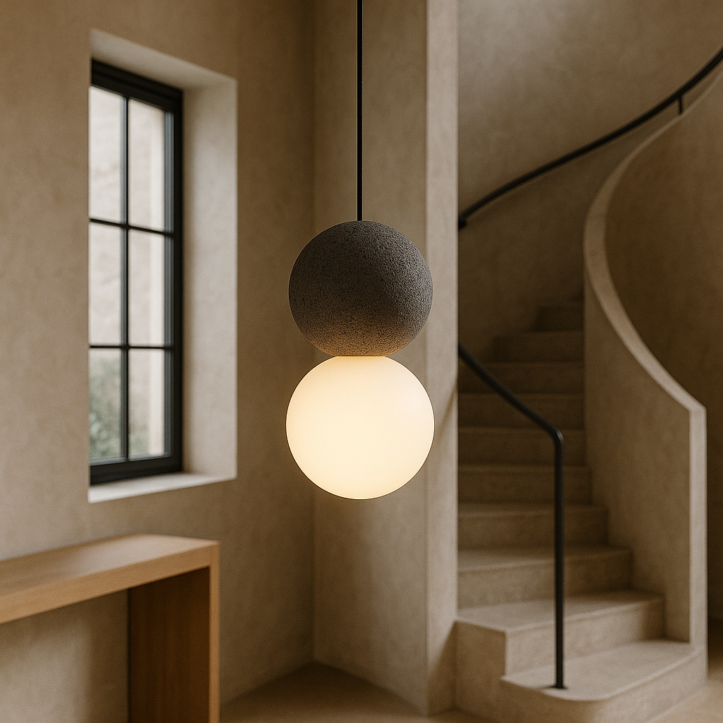 Minimalist Obsidian Stone Pendant Light