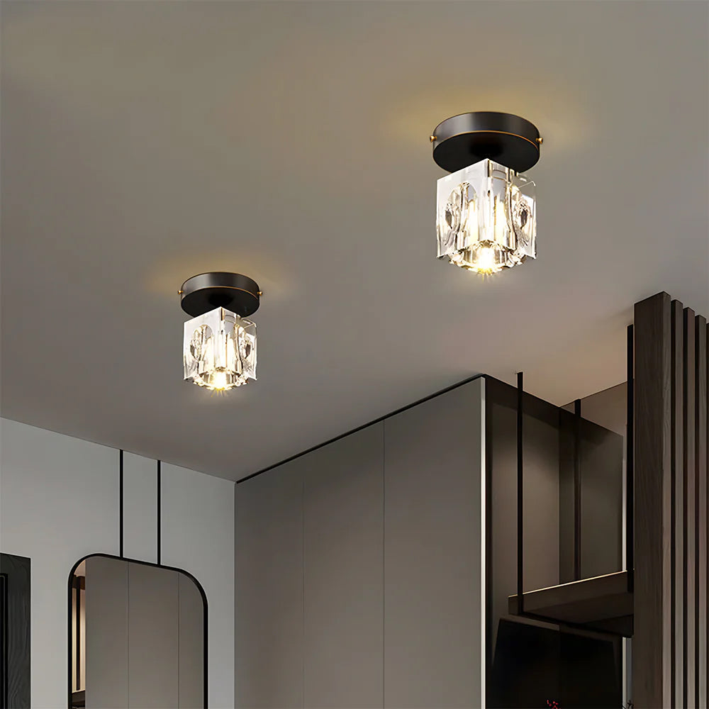 Mini lustre en cristal à montage affleurant avec éclairage LED rayonnant
