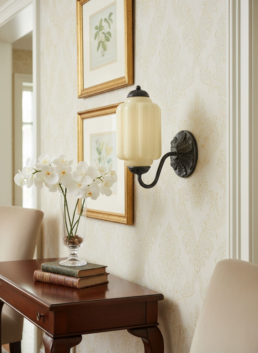 Vintage Milk Glass Wall Sconce Light