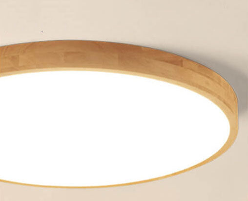 Round LED Flush Ceiling Light with Wooden Frame