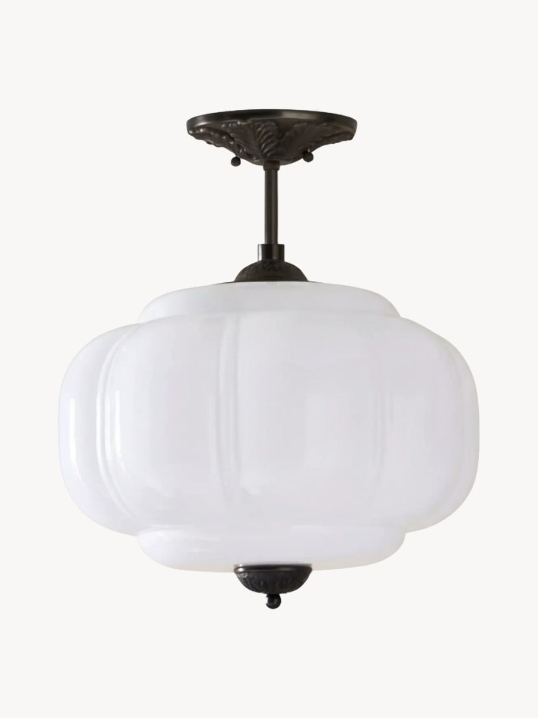 Vintage Milk Glass Semi-Flush Mount Pendant Light