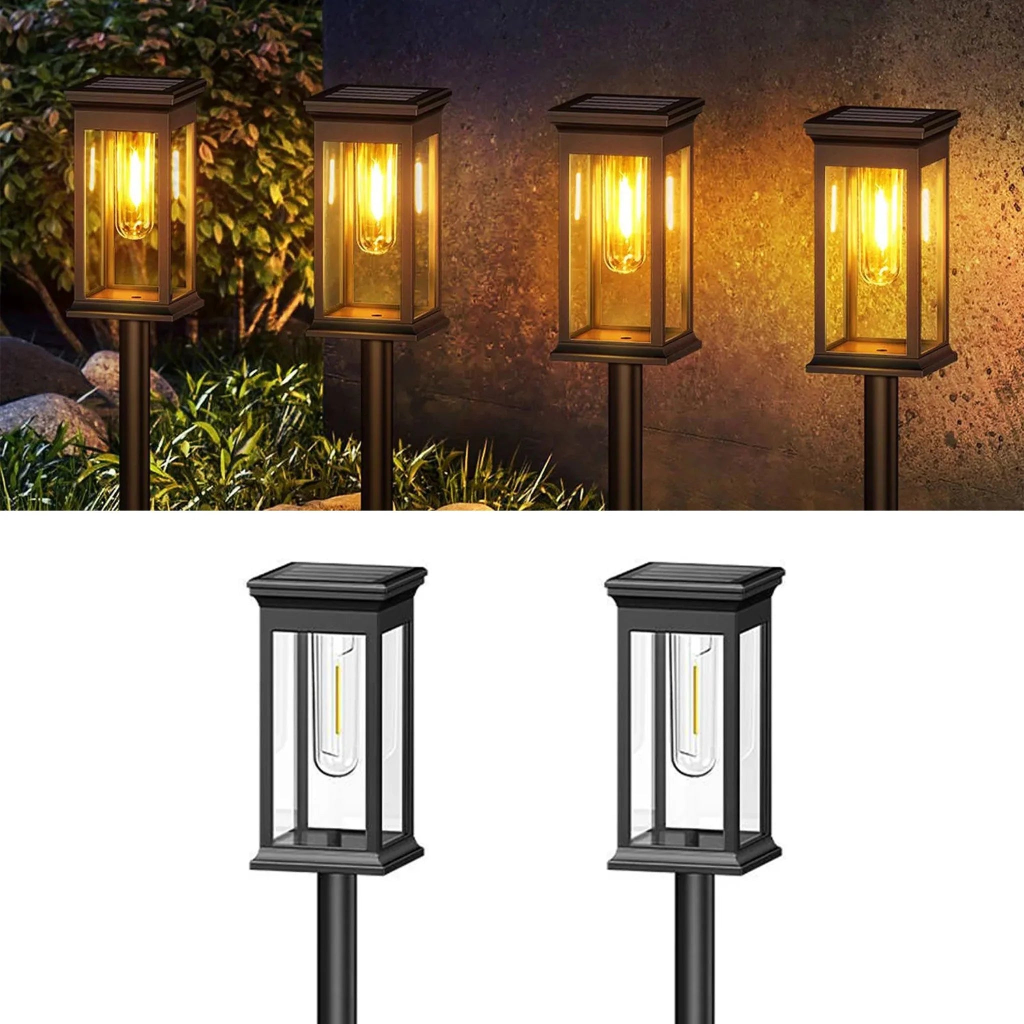 Solar Garden Post Lights with Glass Panels and Metal Frame