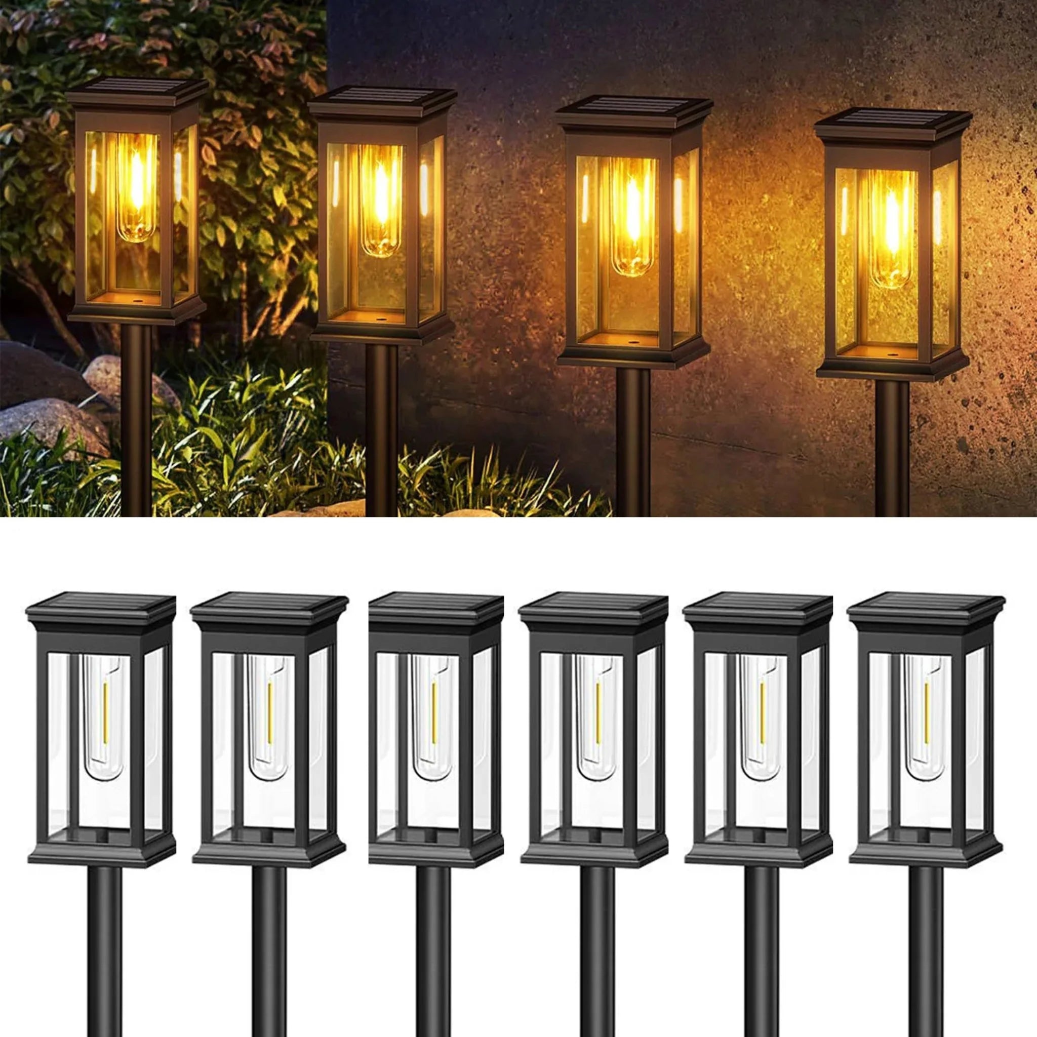 Solar Garden Post Lights with Glass Panels and Metal Frame