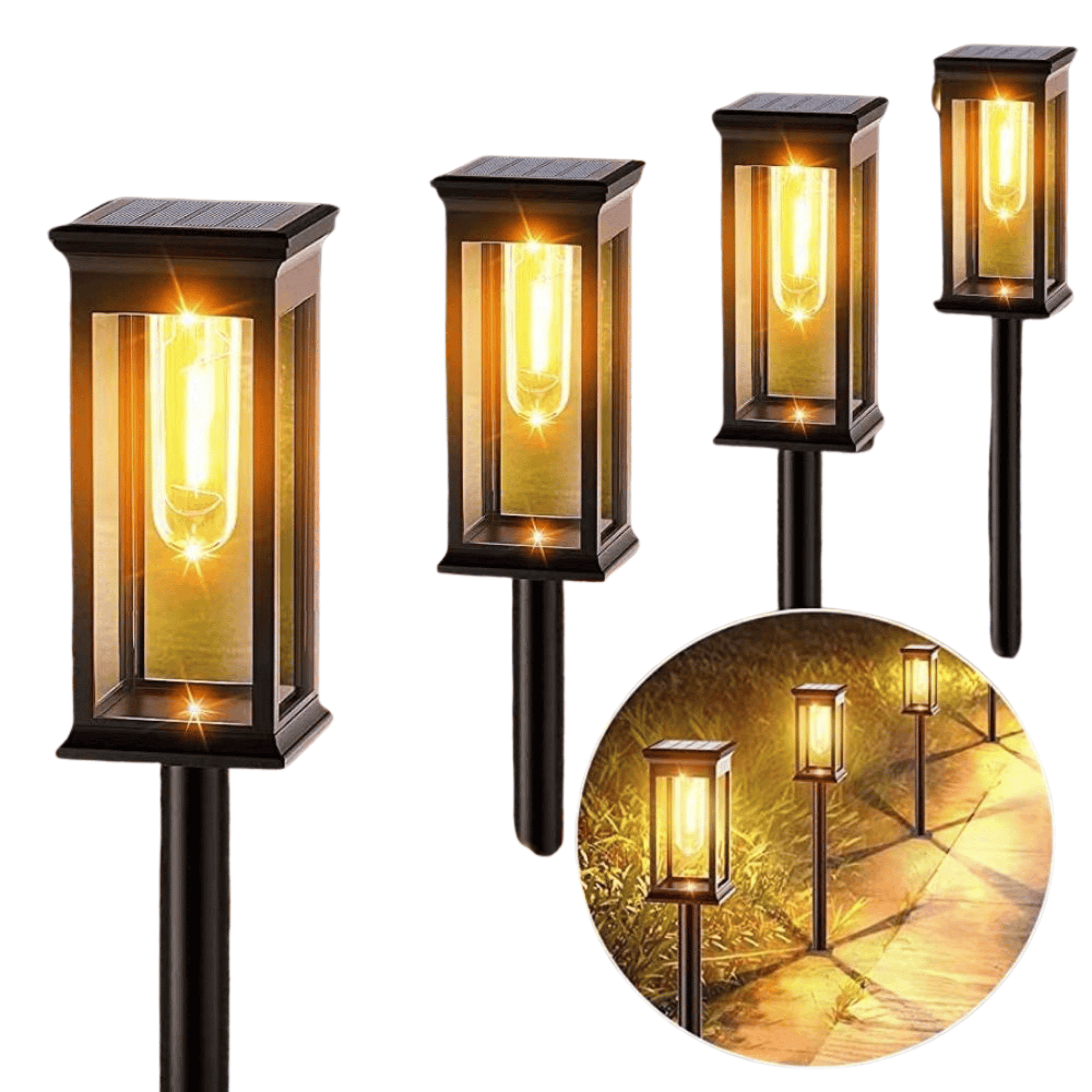 Solar Garden Post Lights with Glass Panels and Metal Frame