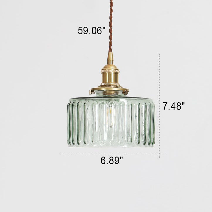 Brass Textured Glass Round Ceiling Pendant Light