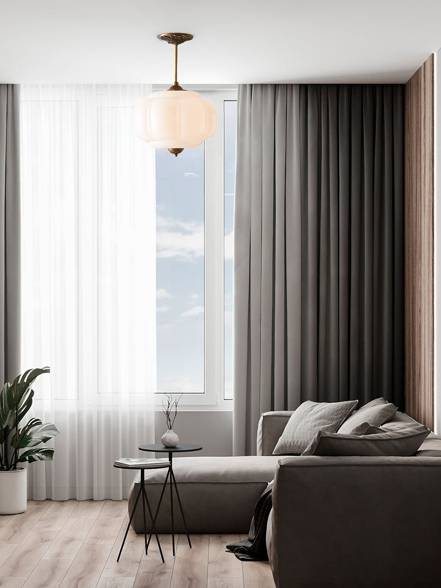 Vintage Milk Glass Semi-Flush Mount Pendant Light