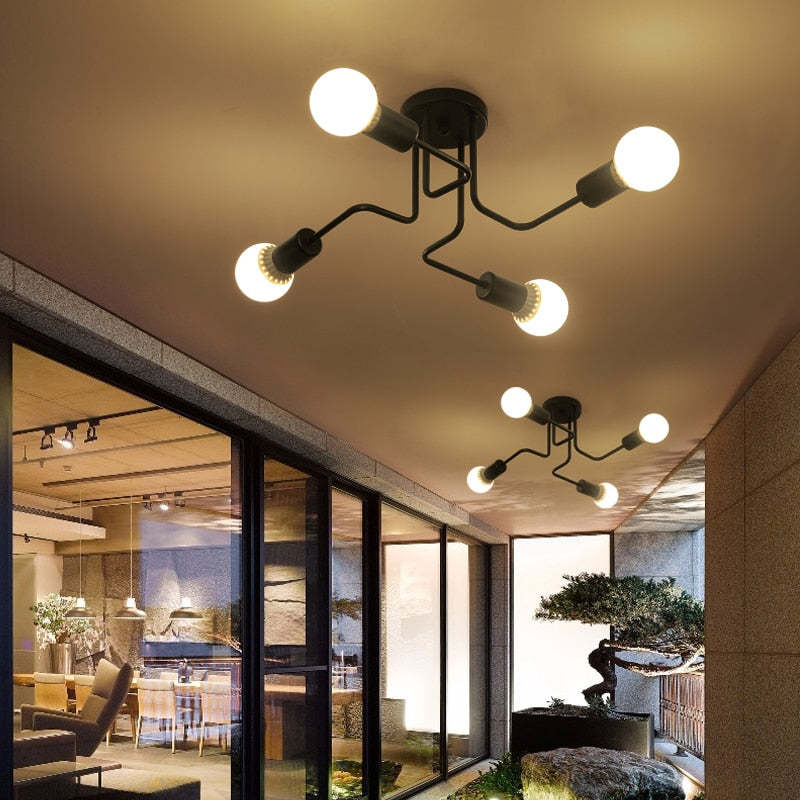 Industrial Black Ceiling Light Modern Multi Arm Sputnik Lamp