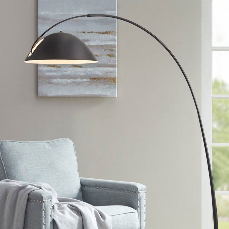 Black Metal Arc Floor Lamp with Round Base