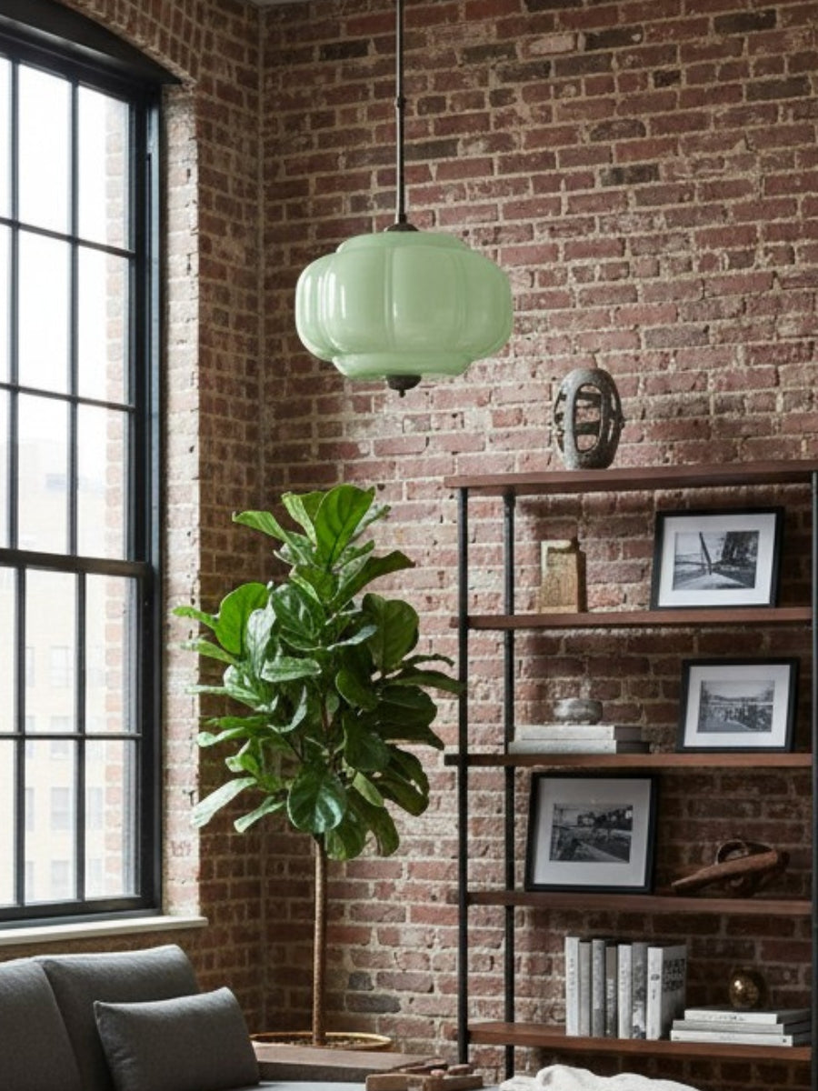 Vintage Milk Glass Semi-Flush Mount Pendant Light