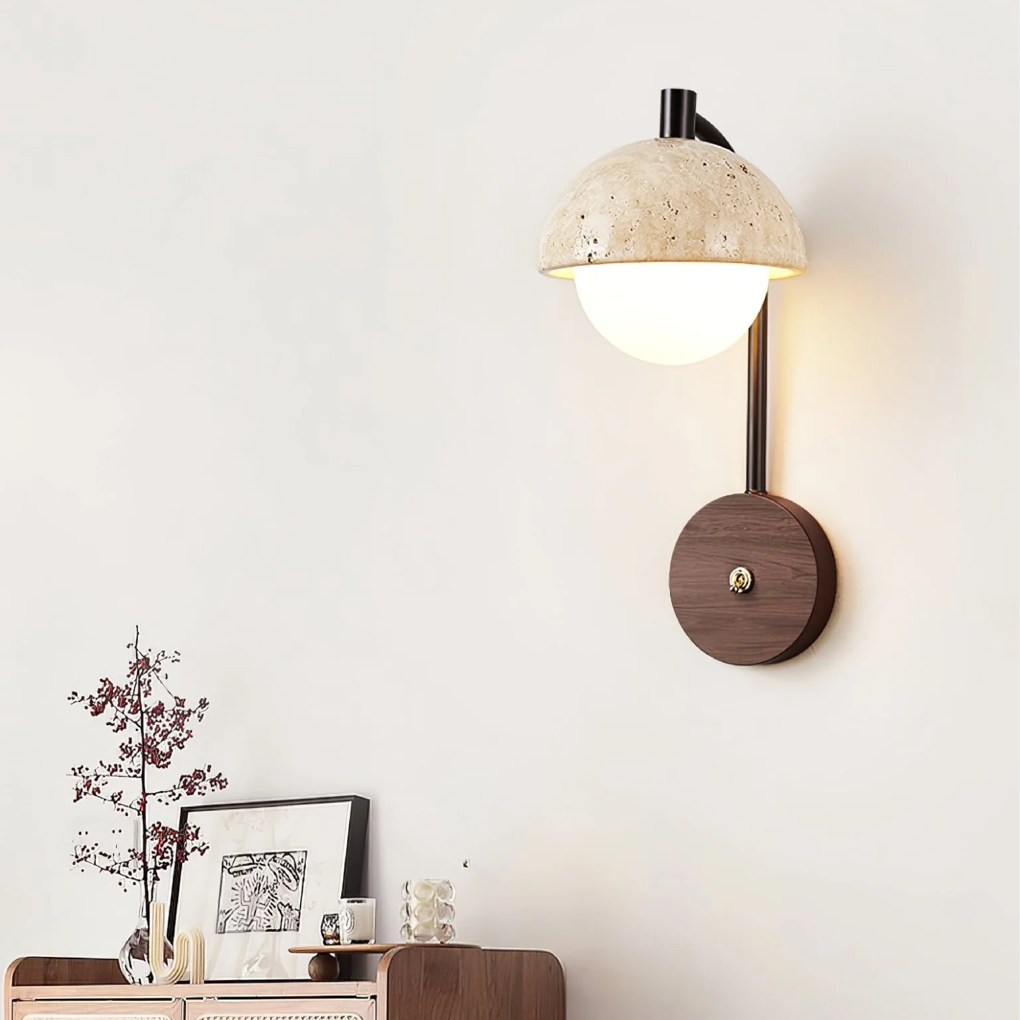Travertine Half-Dome Wall Lamp