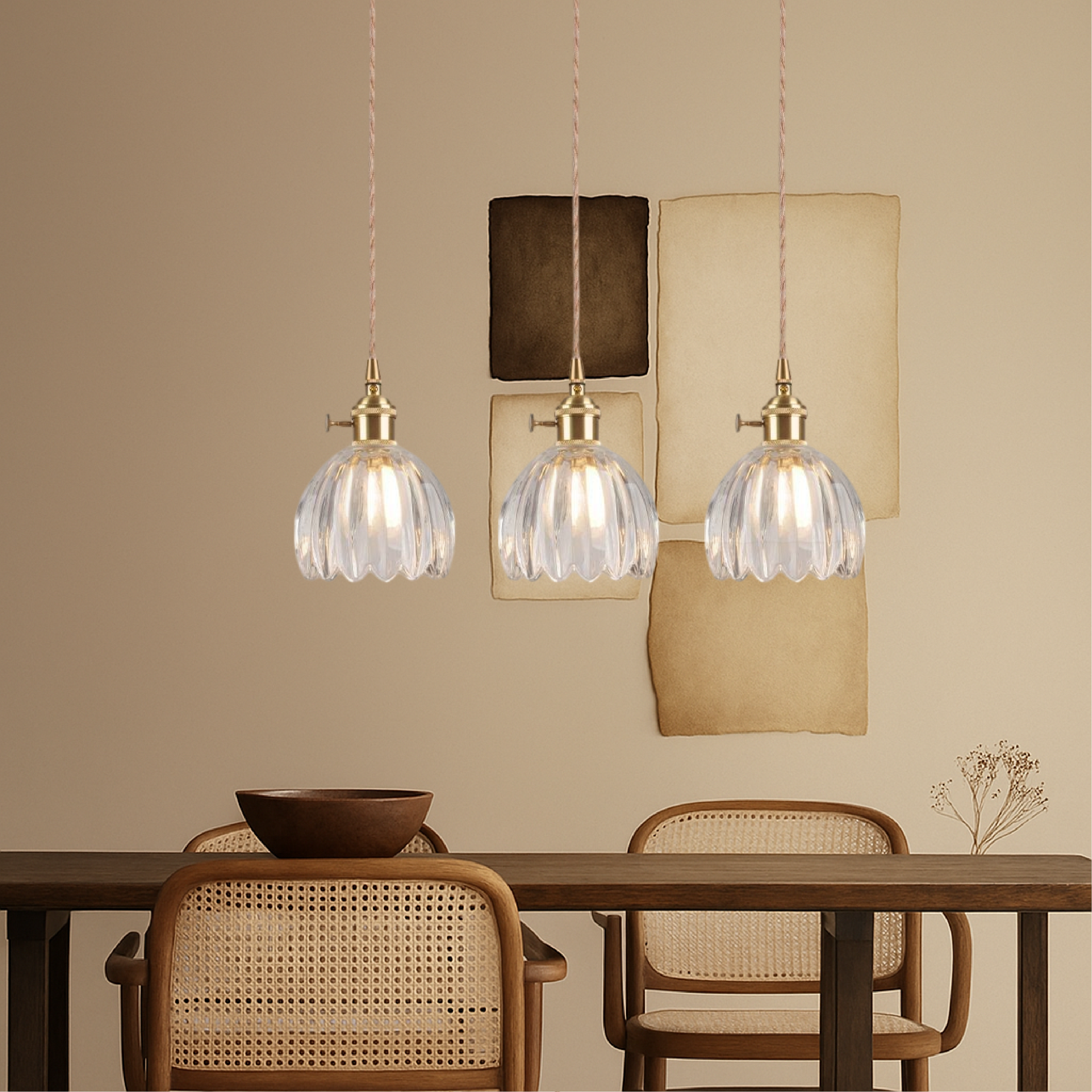 Japanese Ribbed Glass Pendant Light