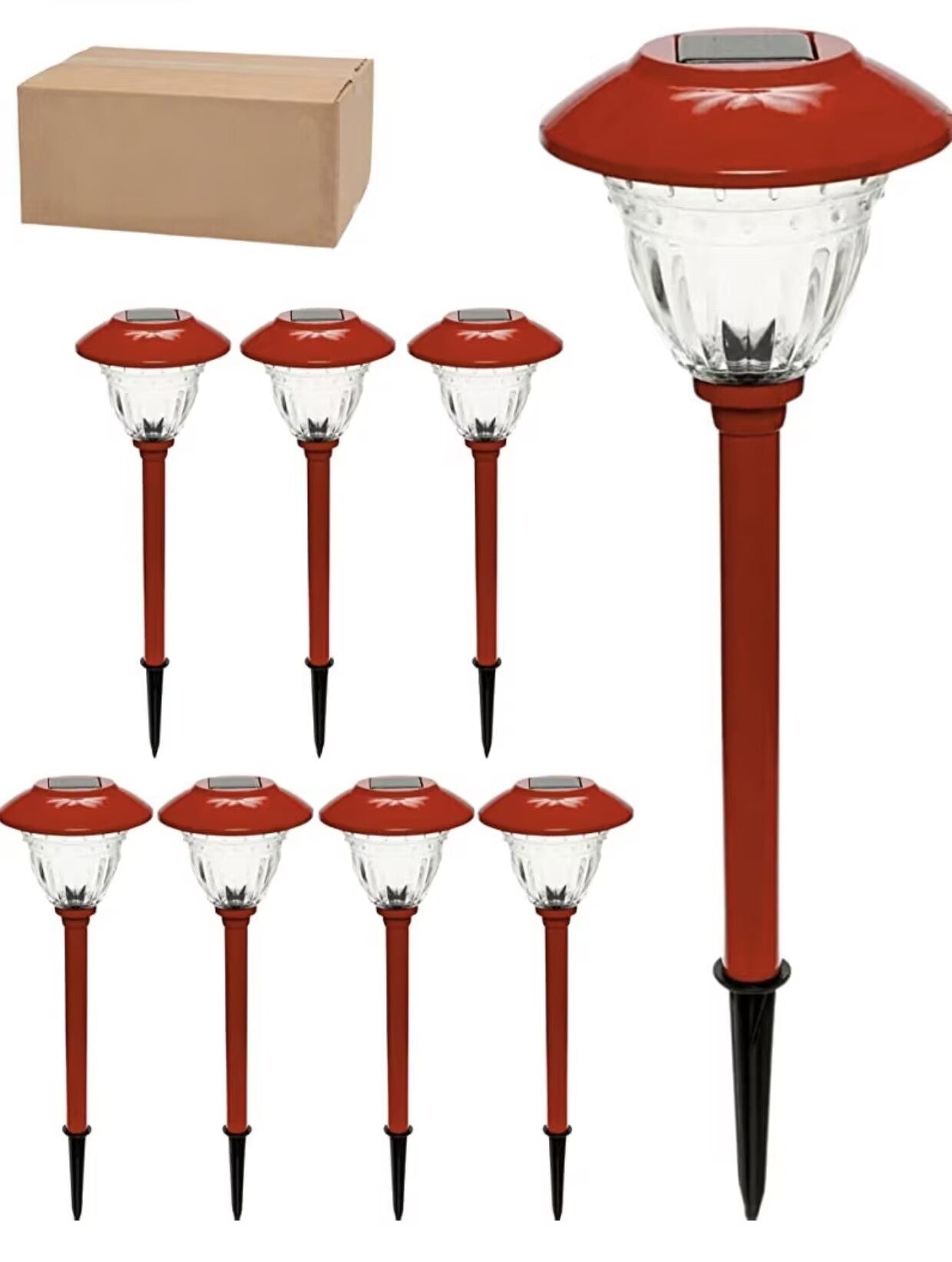 Set of 8 Solar Garden Path Lights with Metal Cap and Clear Glass
