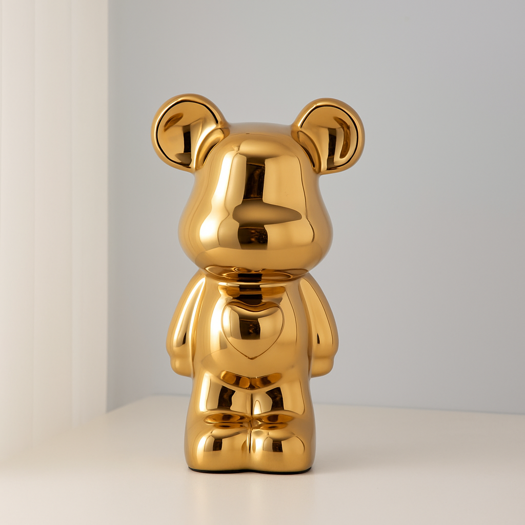 Ceramic Galvanised Bear Figurine Chrome Finish