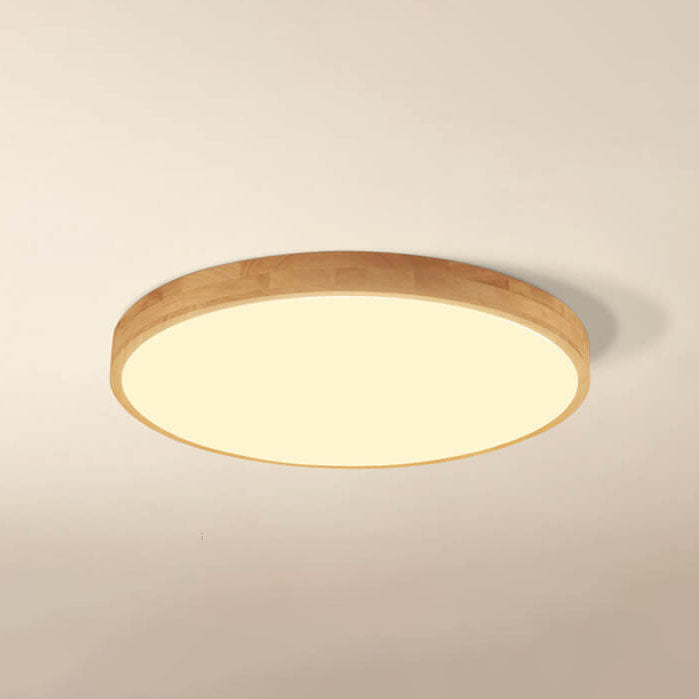 Round LED Flush Ceiling Light with Wooden Frame