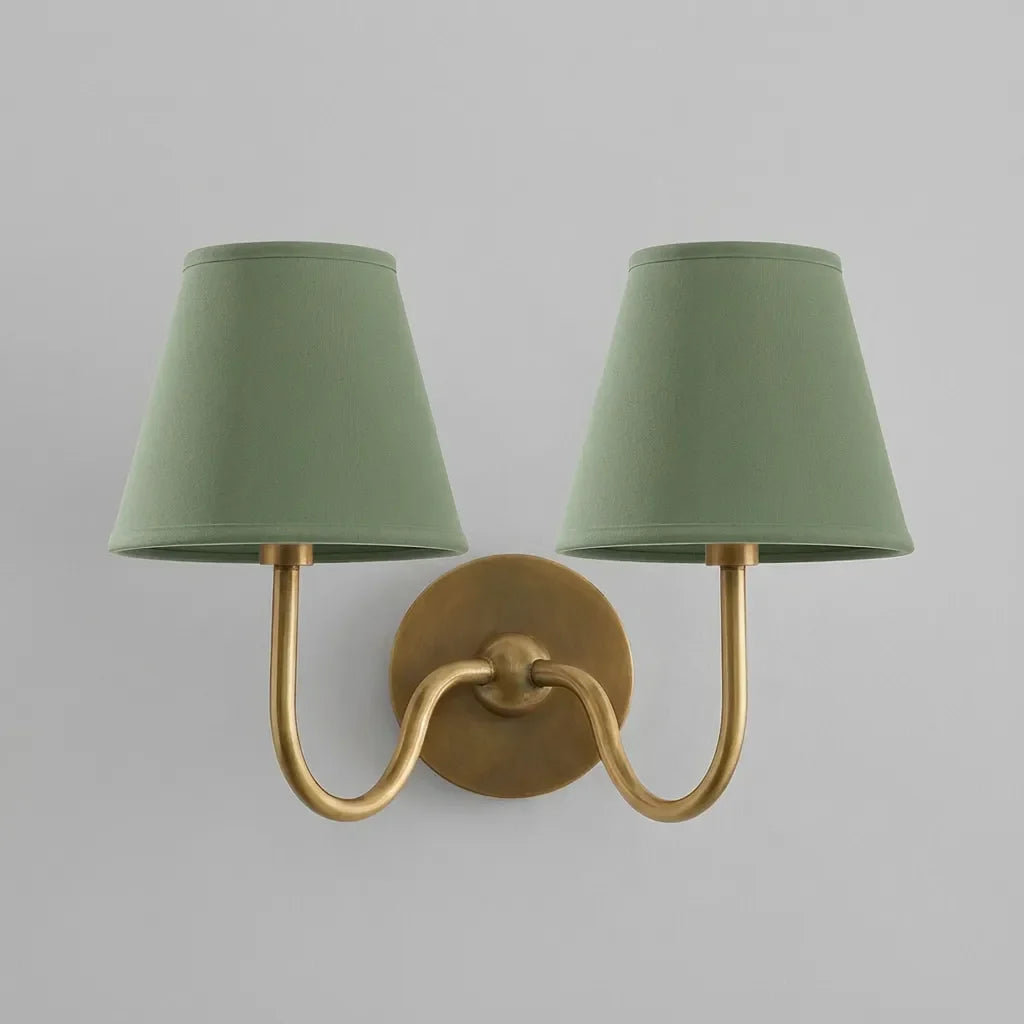 Retro Brass Wall Lamp with Pleated Linen Shade