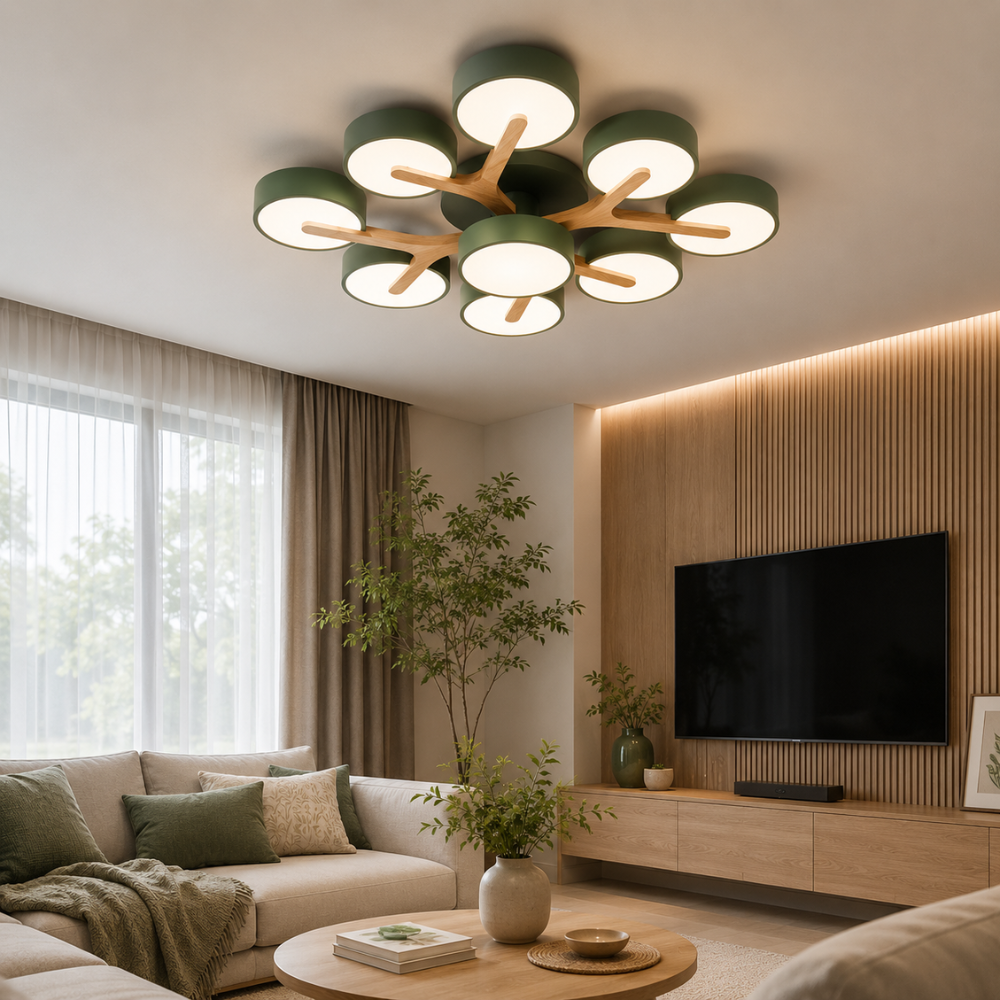 Scandinavische plafondlamp met 7 ronde ledkoppen