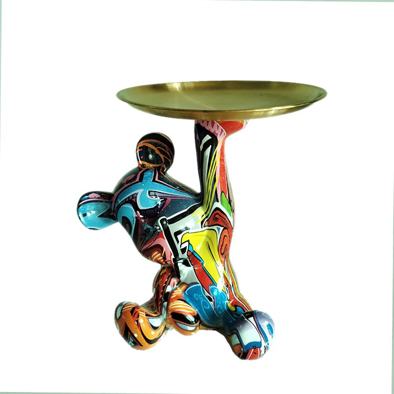 Polyresin Bear Ornament With Round Tray Tabletop Figure