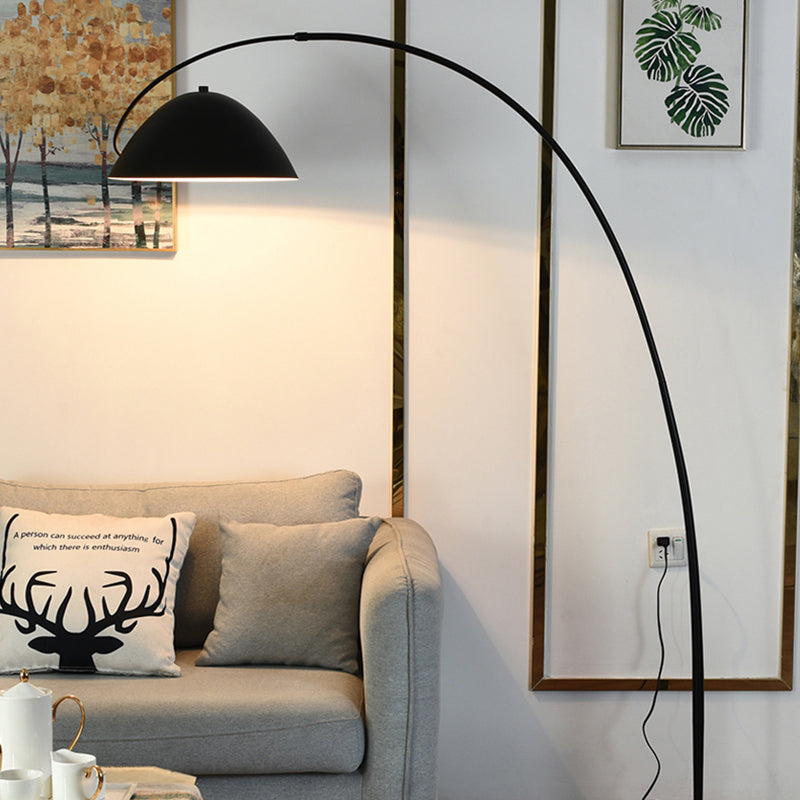 Black Metal Arc Floor Lamp with Round Base