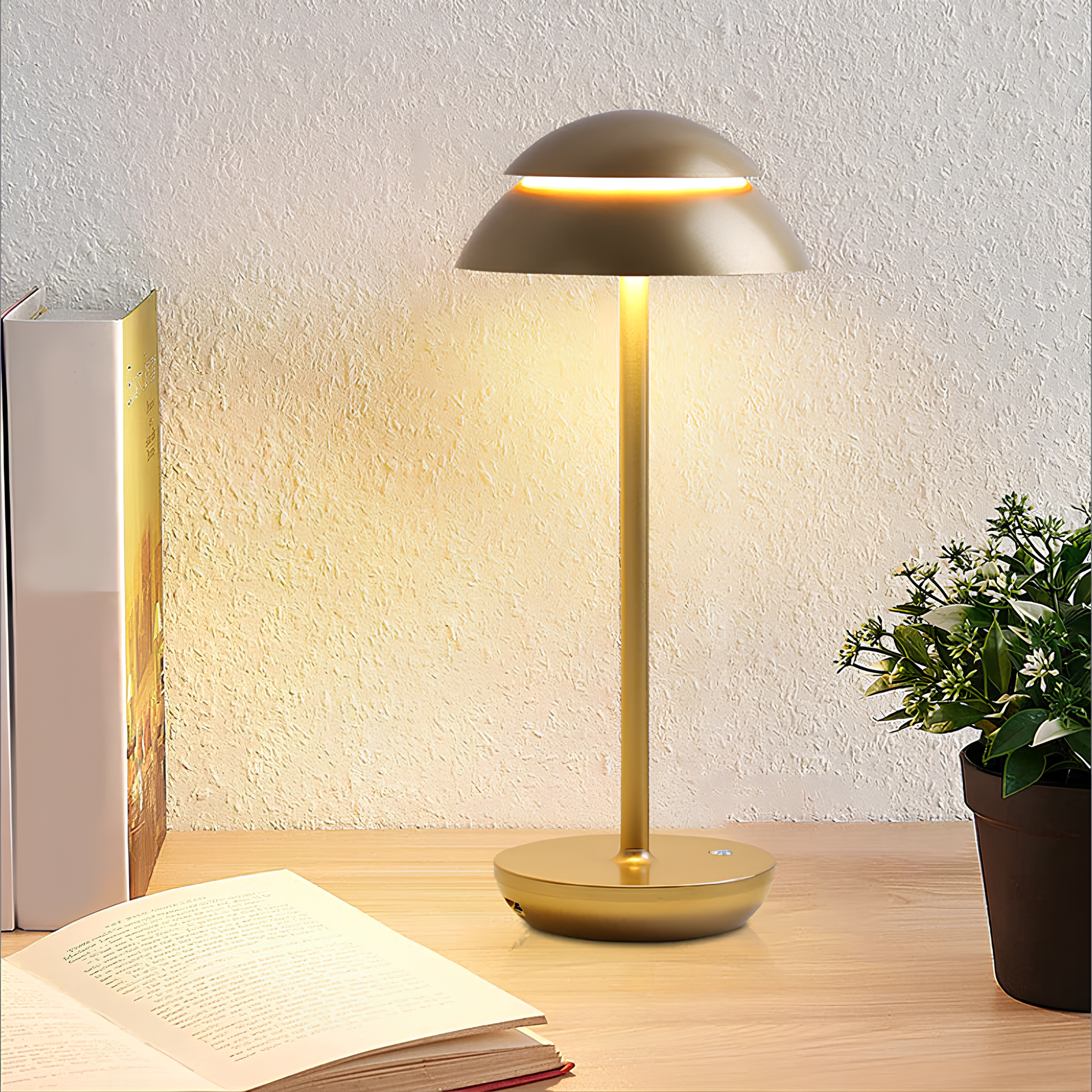 Cordless Dimmable Table Lamp with Wood Accent Modern Design