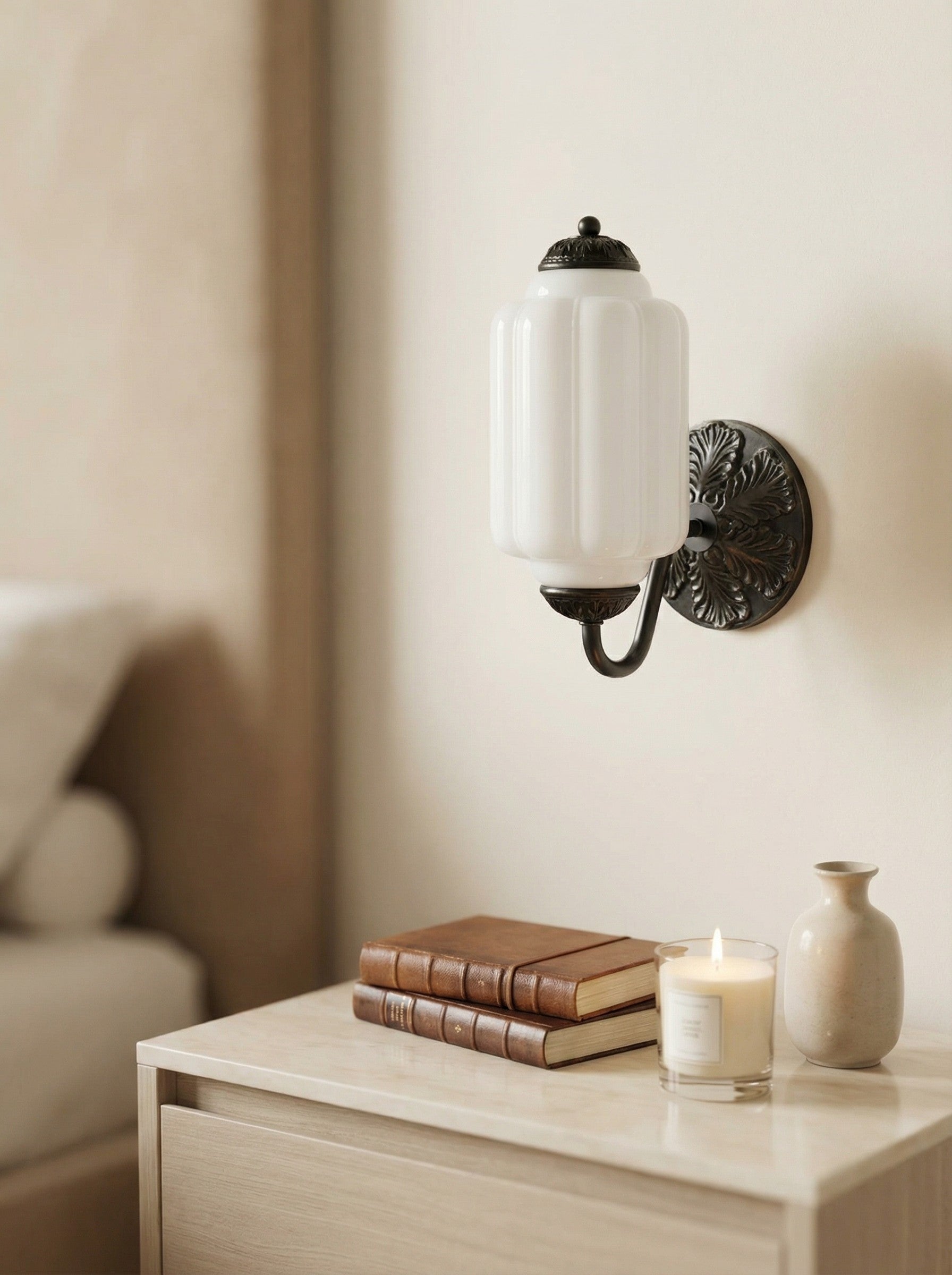 Vintage Milk Glass Wall Sconce Light