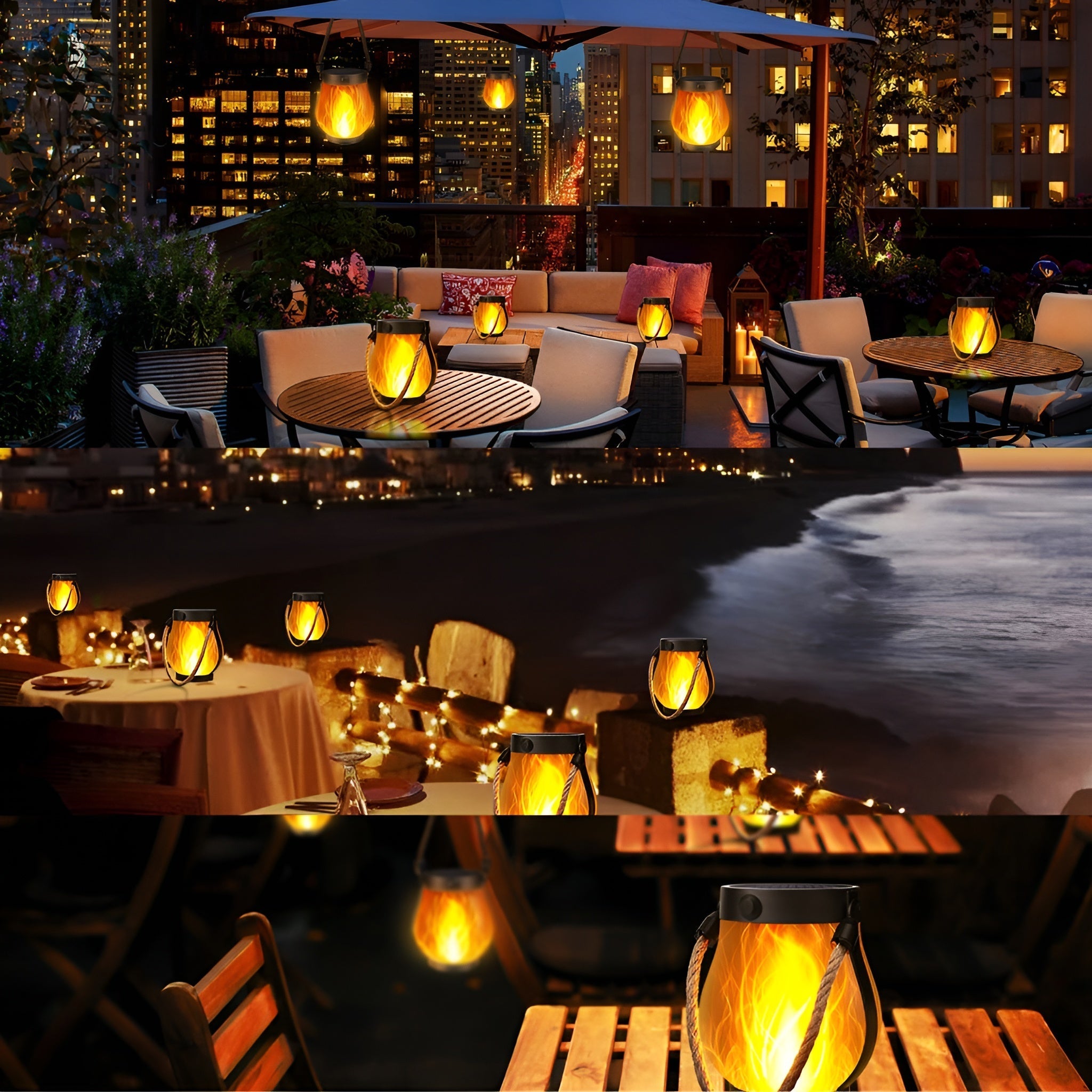 Outdoor Lantern Solar Flame Effect with Warm Ambient Light