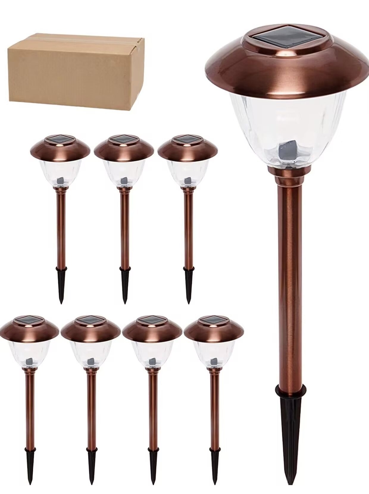 Set of 8 Solar Garden Path Lights with Metal Cap and Clear Glass