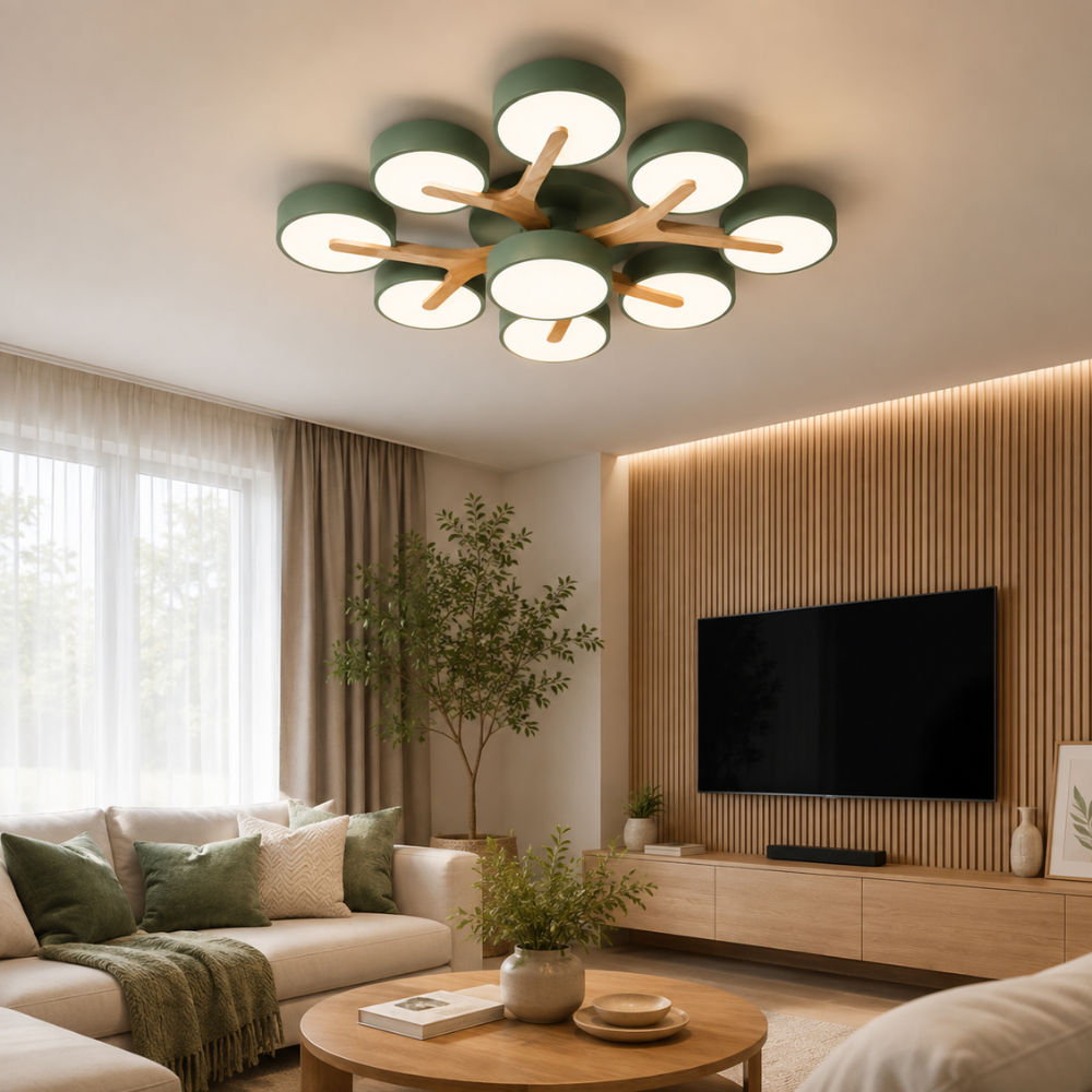 Scandinavische plafondlamp met 7 ronde ledkoppen