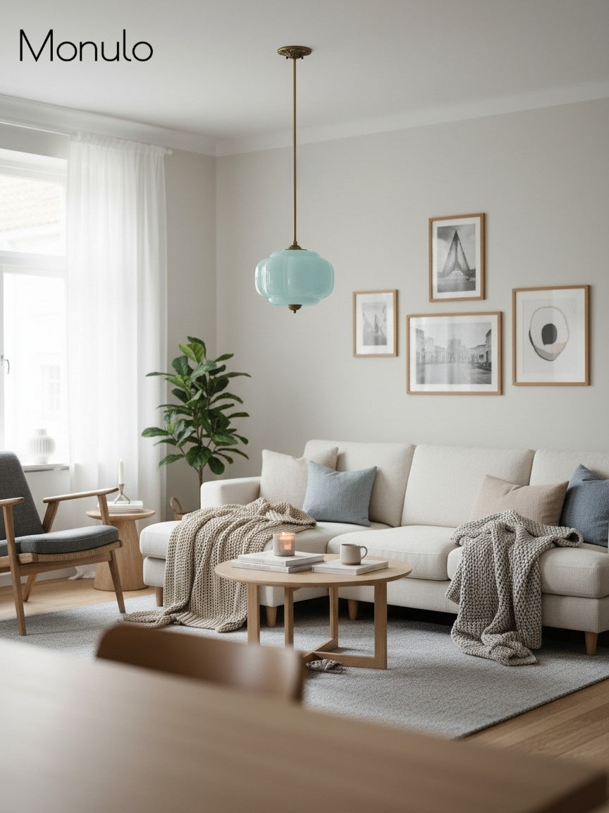 Vintage Milk Glass Semi-Flush Mount Pendant Light