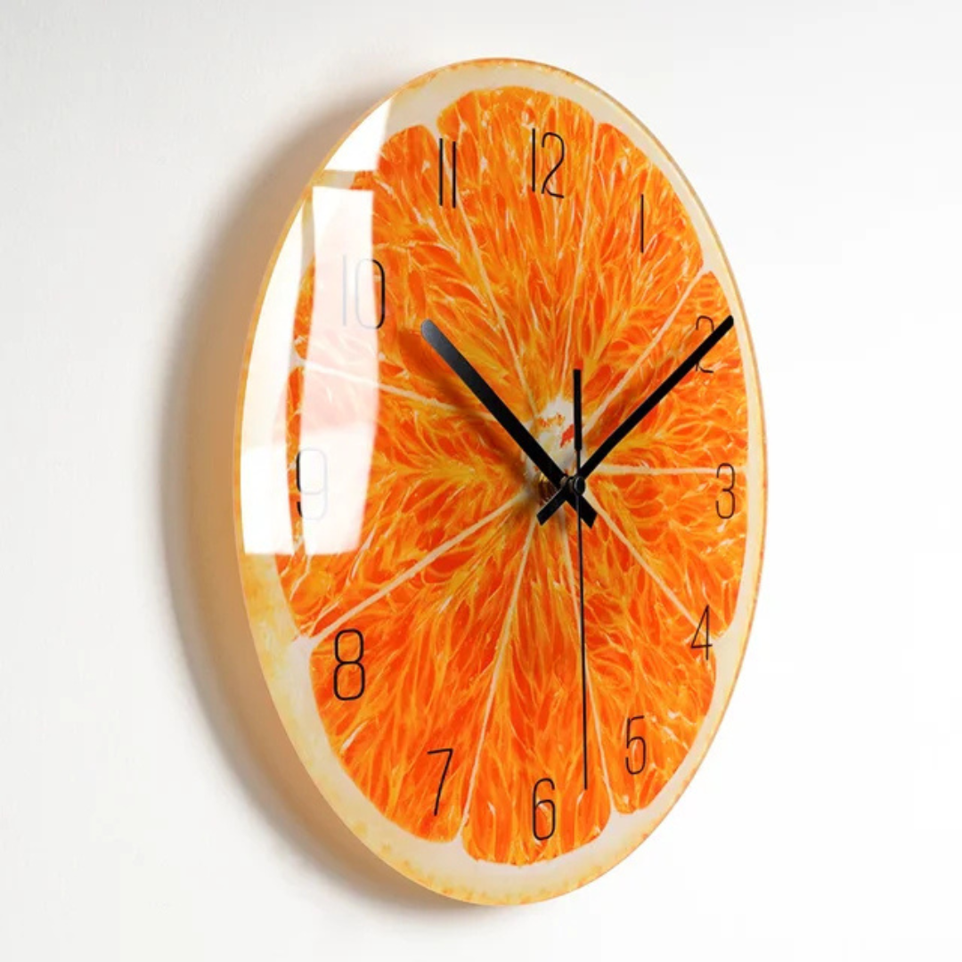 Vibrant Glass Wall Clock with Golden Hands and Number Markers