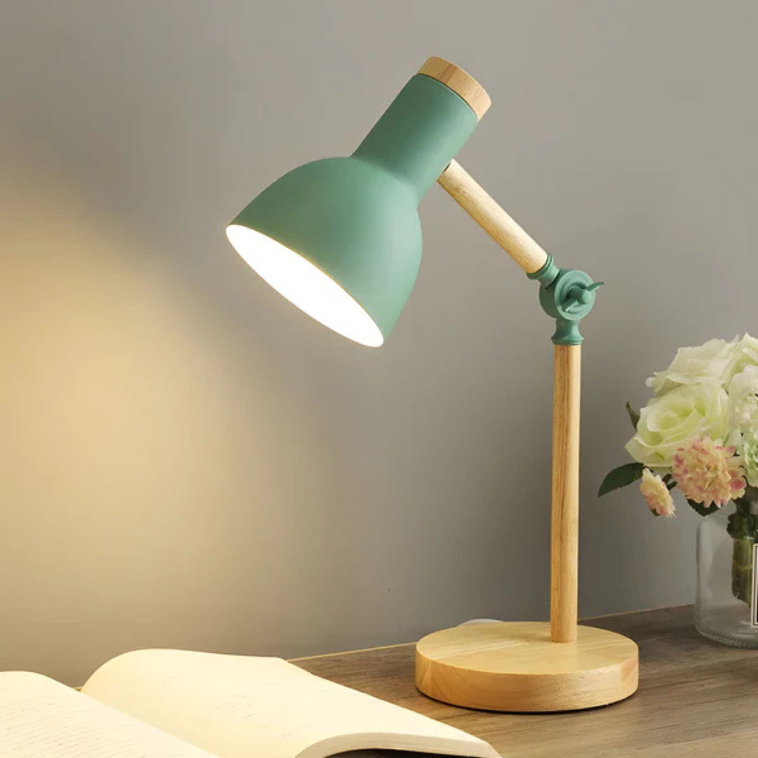 Adjustable Wooden and Metal LED Desk Lamp