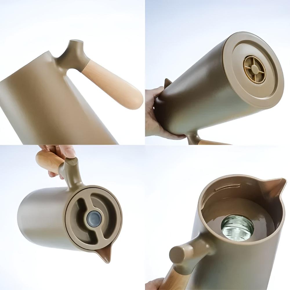 Insulated Thermal Carafe with Wooden Handle Coffee Pot