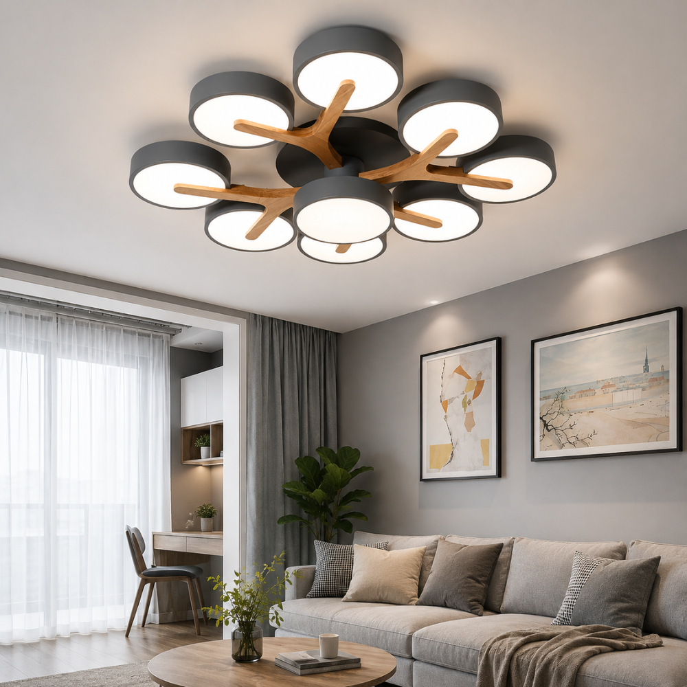 Scandinavische plafondlamp met 7 ronde ledkoppen
