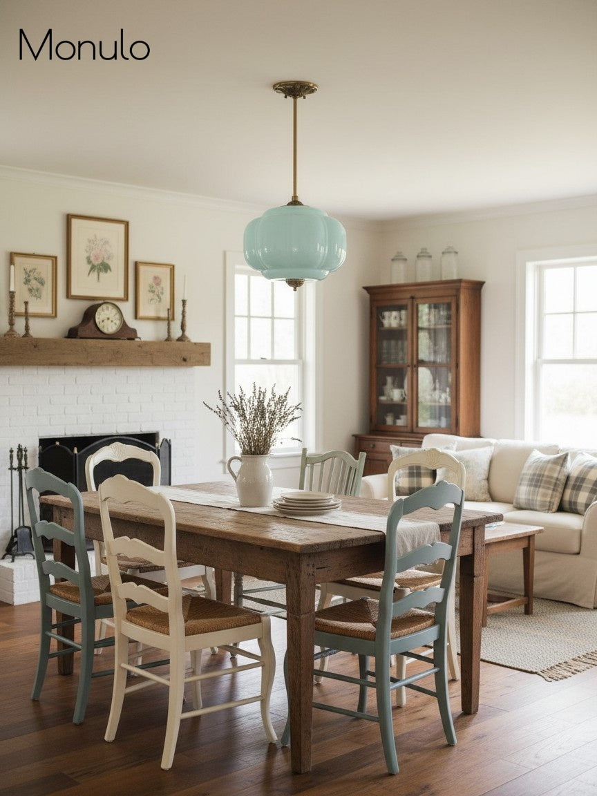 Vintage Milk Glass Semi-Flush Mount Pendant Light